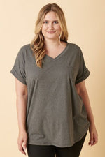 V-Neck Rolled Short Sleeve T-Shirt