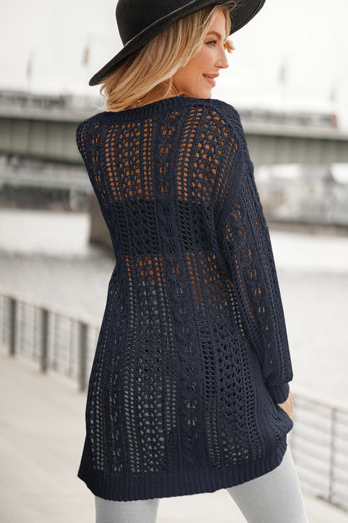 Evenly Openwork Ribbed Cuff Longline Cardigan