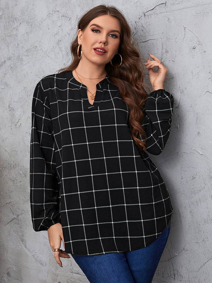 Sienna Plus Size Notched Neck Long Sleeve Blouse