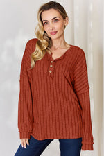 Lucy Ribbed Half Button Long Sleeve