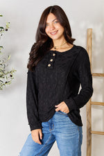 BelindaTextured Exposed Seam Buttoned Blouse