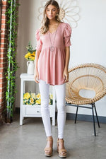 Waffle Knit V-Neck Baby Dolll Top