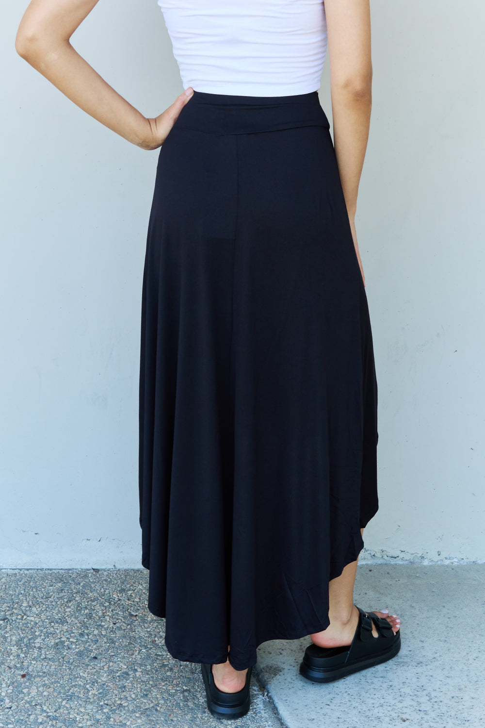 First Choice High Waisted Flare Maxi Skirt in Black