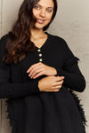 Madelyn Buttoned Dropped Shoulder Raw Hem Sweater