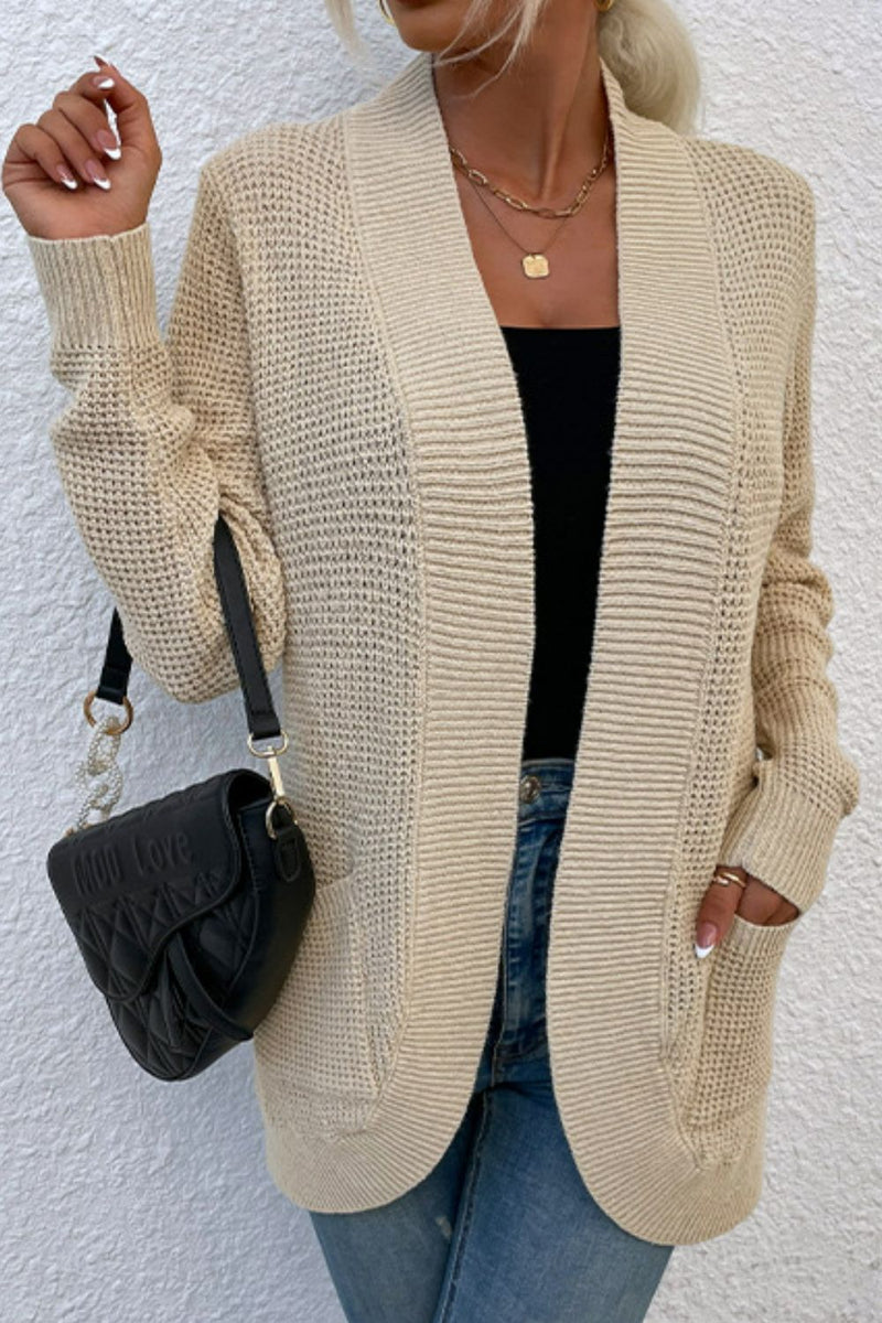 Kendall Open Front Rib-Knit Cardigan with Pockets