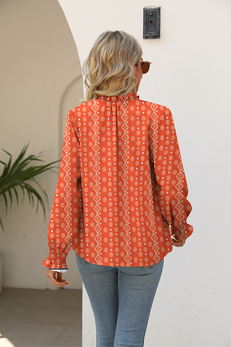 Piper Tie Neck Flounce Sleeve Blouse