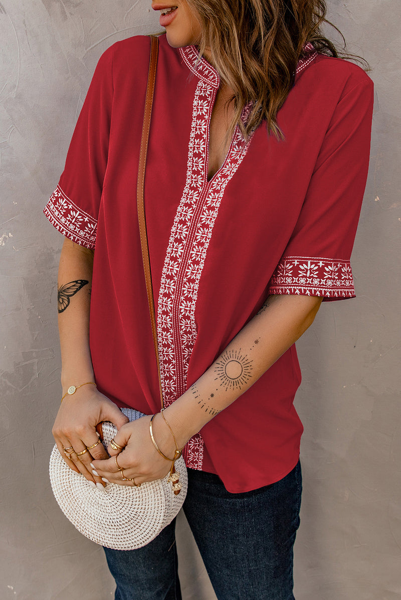 Jasmine Embroidered V-Neck Top