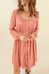 Button Down Long Sleeve Dress with Pockets- 3 Colors