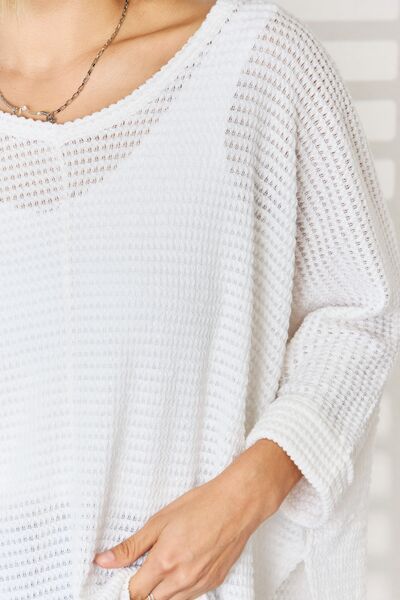 Rosie Waffle Knit V-Neck Slit Top