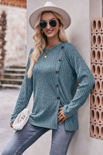 Desiree Ribbed Buttoned Long Sleeve Tee