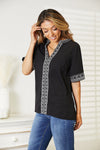 Camille Embroidered Notched Neck Top