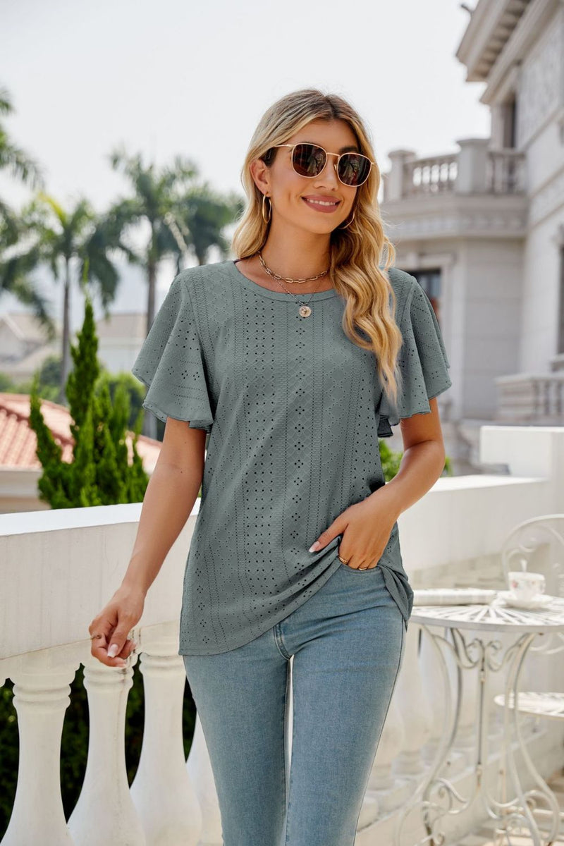 Eyelet Flutter Sleeve Top