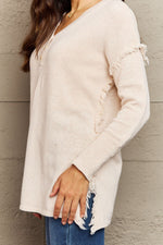 Madelyn Buttoned Dropped Shoulder Raw Hem Sweater