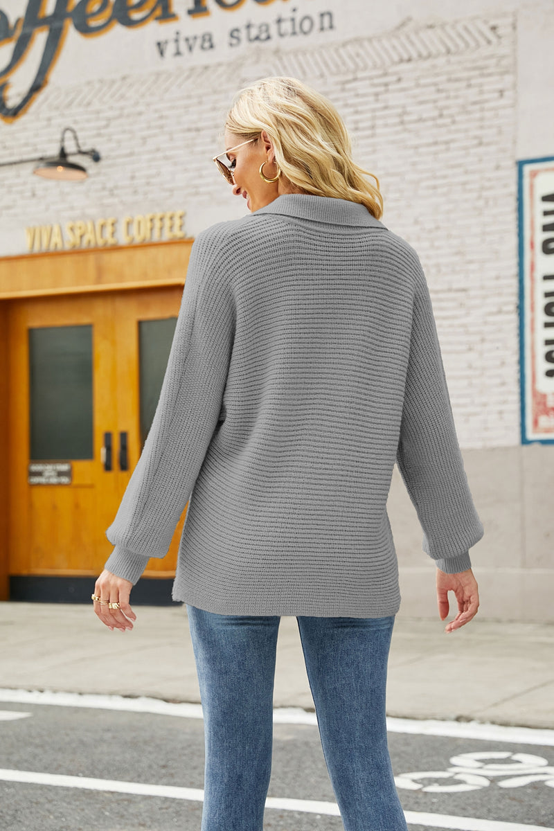 Horizontal Ribbing Johnny Collar Sweater