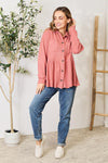 Greta Waffle-Knit Button Down Blouse