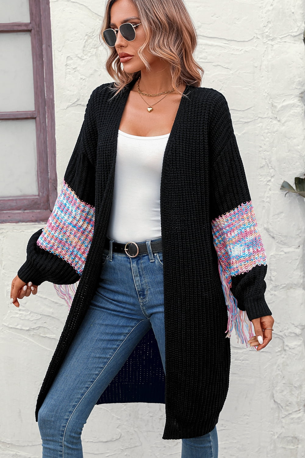 Eva Fringe Sleeve Dropped Sholder Cardigan