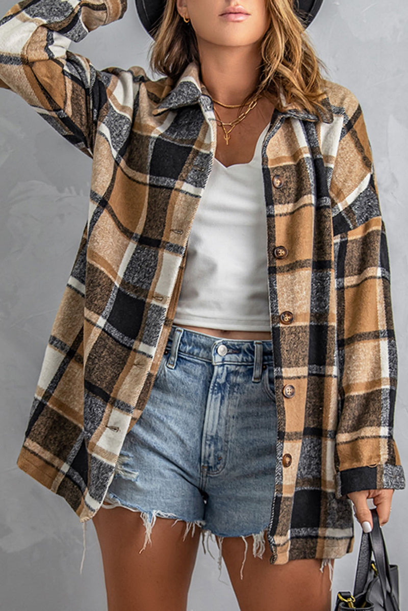 Plaid Dropped Shoulder Pocketed Shirt Jacket- 5 Colors