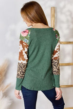 Cara Waffle-Knit Leopard Blouse