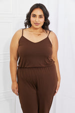 Comfy Casual Elastic Waistband Jumpsuit in Chocolate