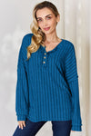 Lucy Ribbed Half Button Long Sleeve