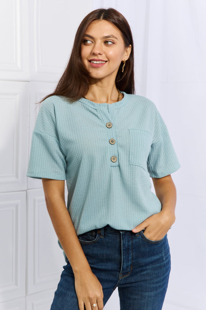 Made For You Waffle Top in Blue