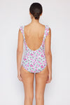 Float On Ruffle Faux Wrap One-Piece in Roses Off-White