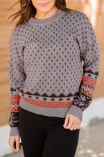 Ella Geometric Pattern Dropped Shoulder Sweater