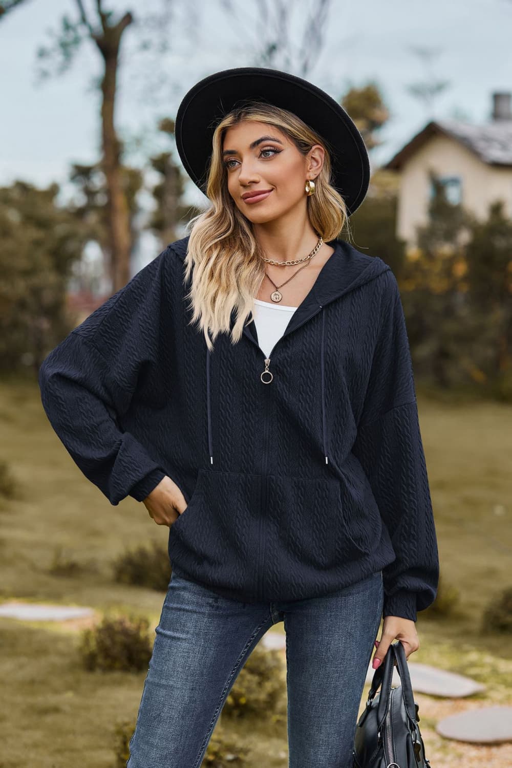 Callie Cable-Knit Hooded Jacket