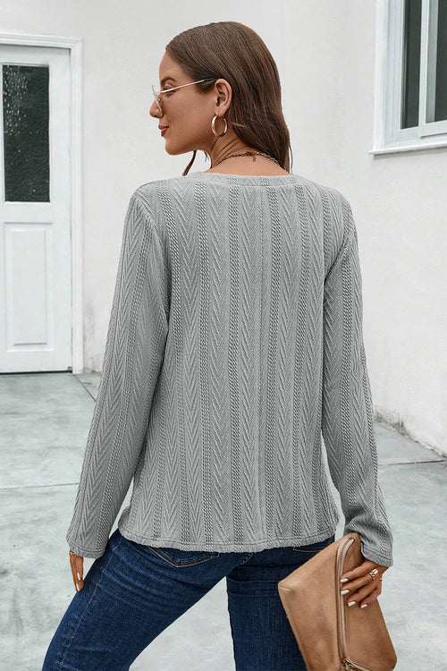 Lacy Buttoned Notched Neck T-Shirt