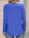 Contrast V-Neck Eyelet Long Sleeve Top