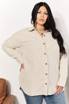 Hazel Oversized Corduroy Button-Down Tunic Shirt with Bust Pocket