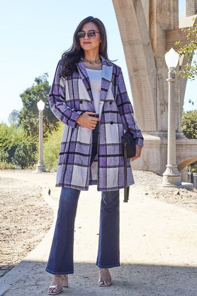 Brie Plaid Button Up Lapel Collar Coat