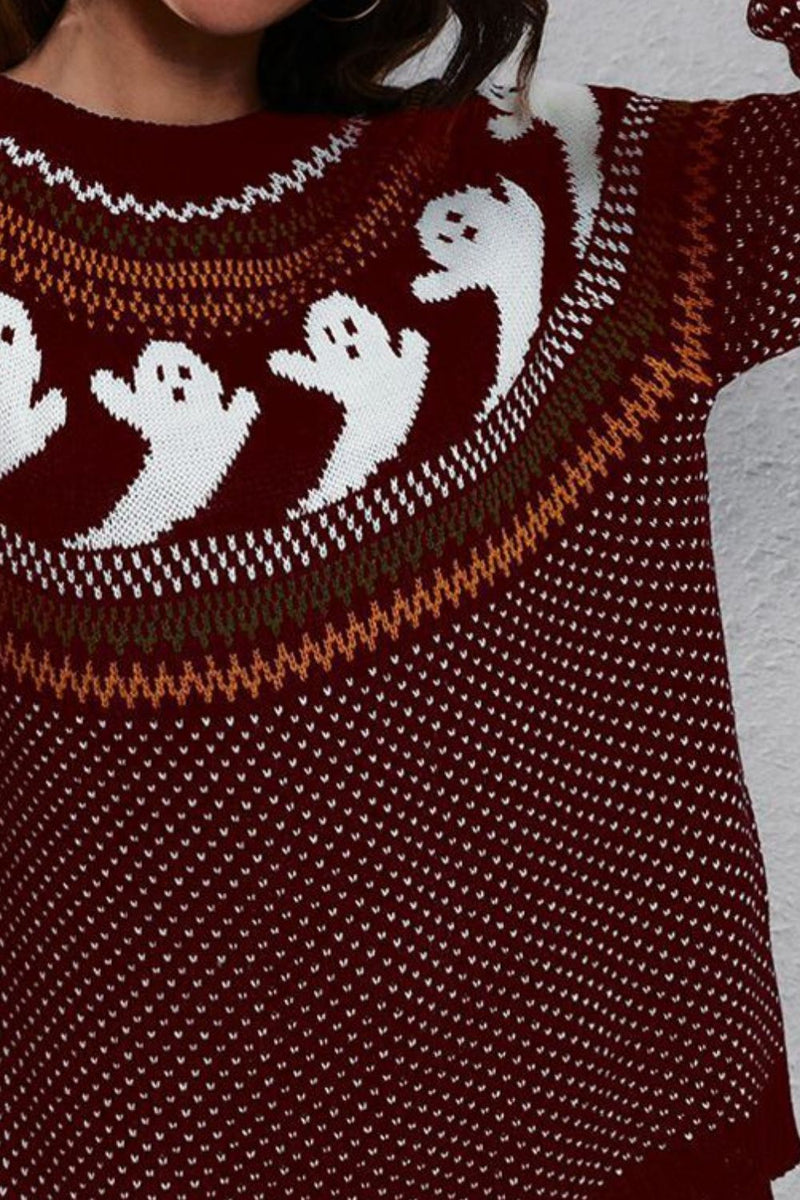 Ghost Pattern Long Sleeve Sweater