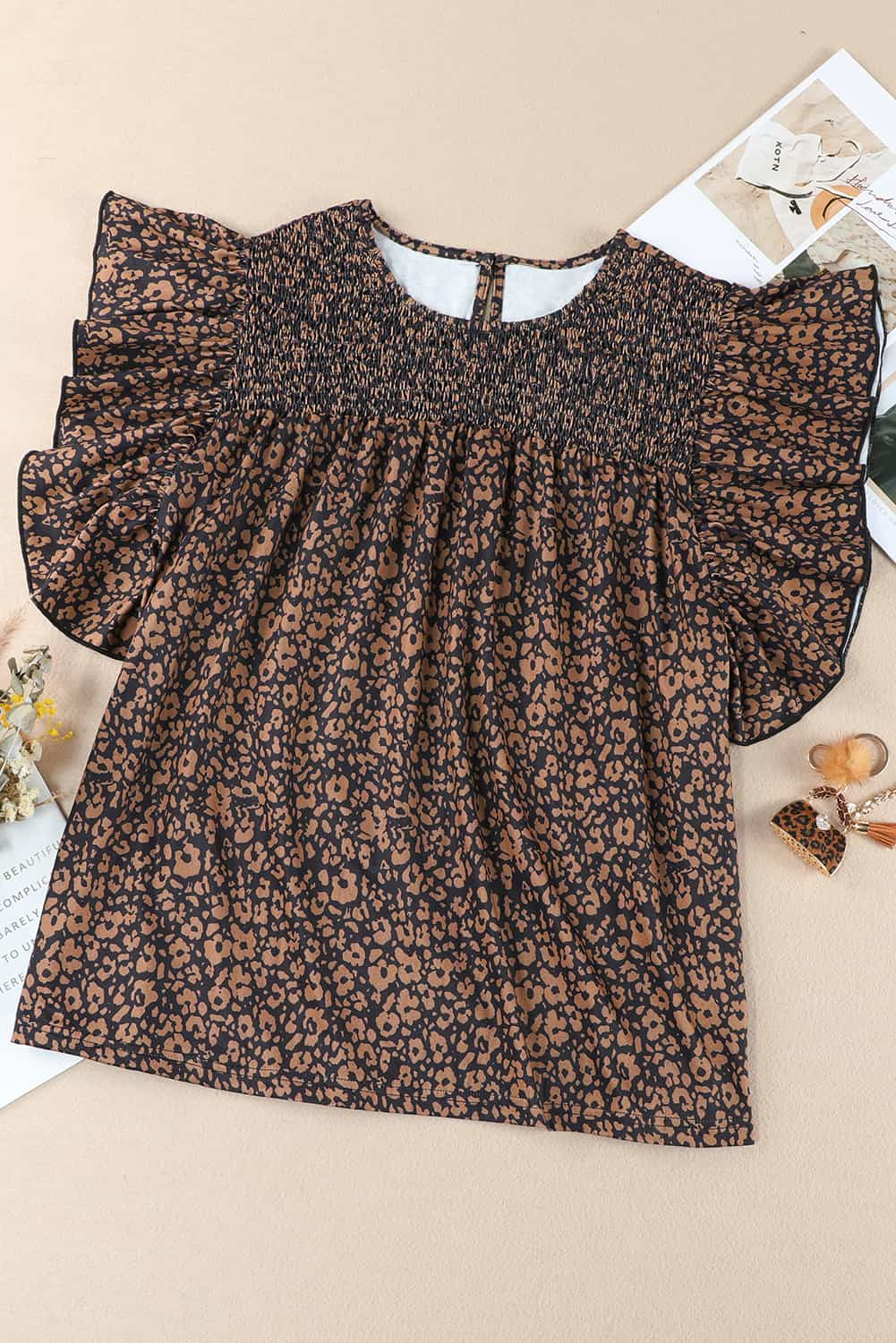 Plus Size Smocked Butterfly Sleeve Blouse