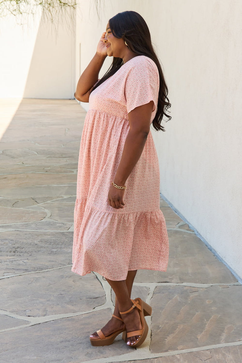 Spring Baby Kimono Sleeve Midi Dress in Peach