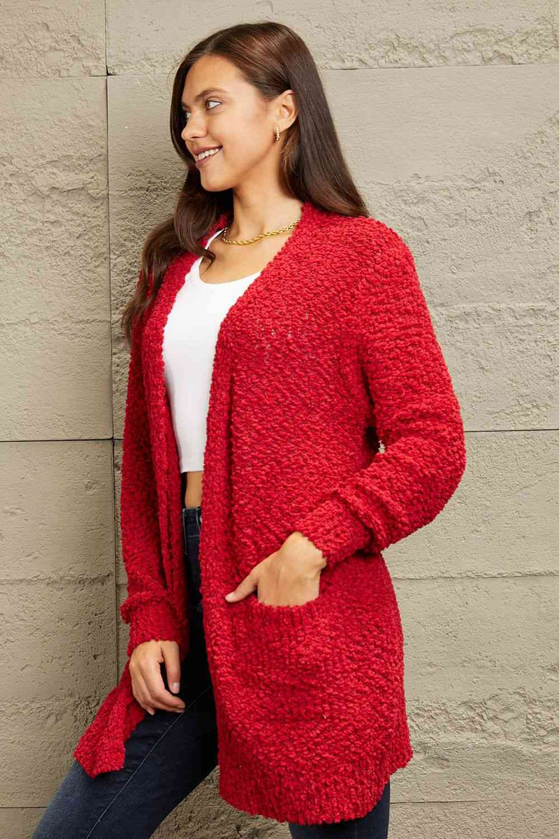 Falling For You Popcorn Cardigan in Red