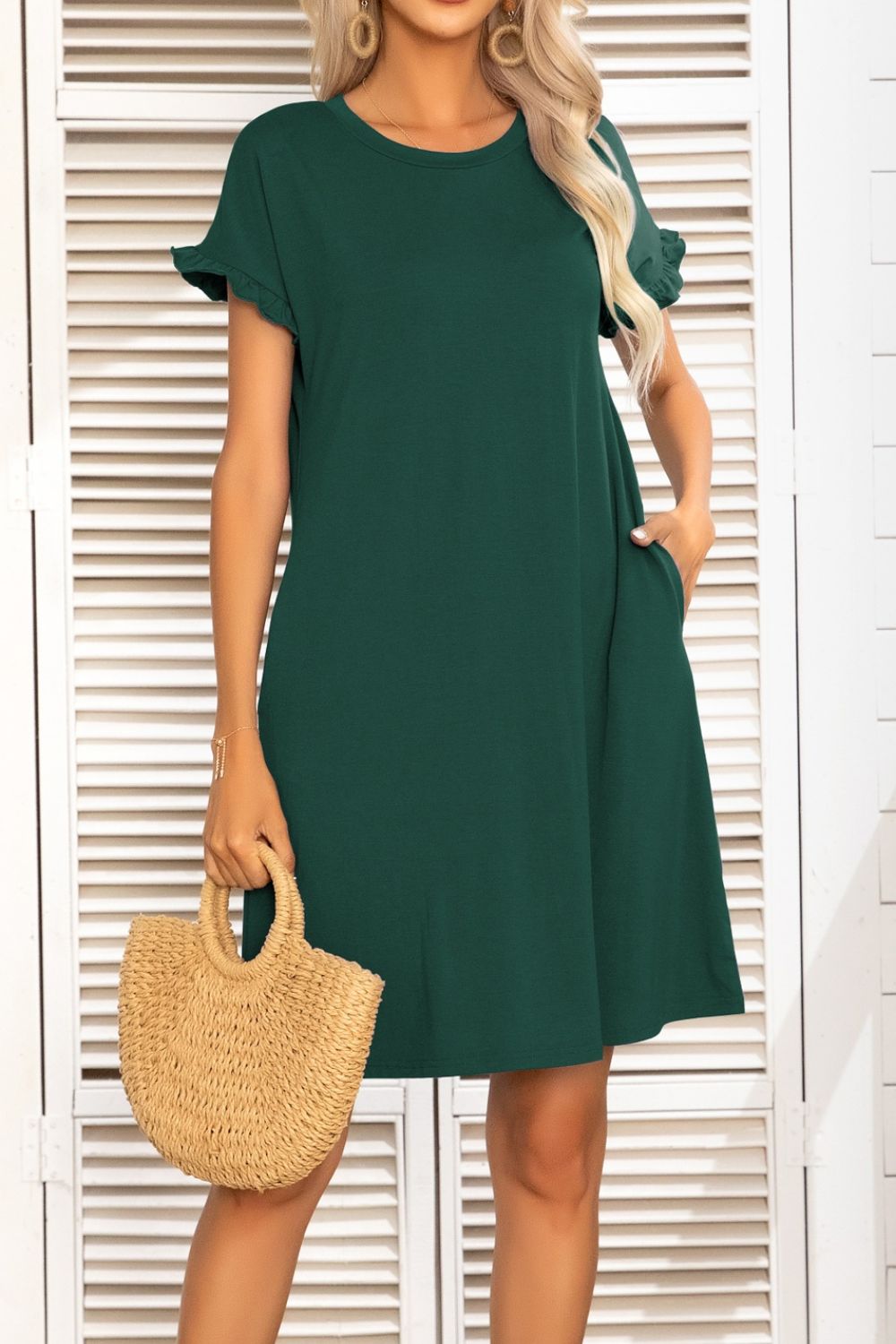 Rainey Flounce Sleeve Dress with Pockets