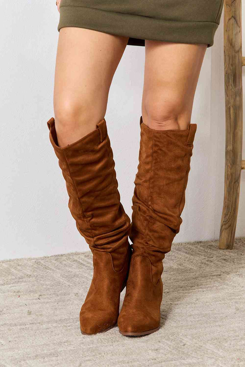 Block Heel Knee High Boots in Chestnut