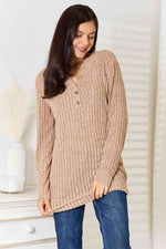 Natalia Notched Neck Ribbed Long Sleeve T-Shirt