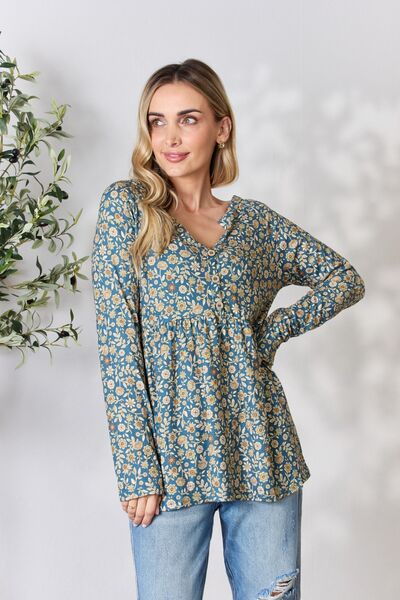 Katalina Floral Half Button Blouse