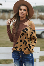 Leopard Color Block Turtleneck Sweater