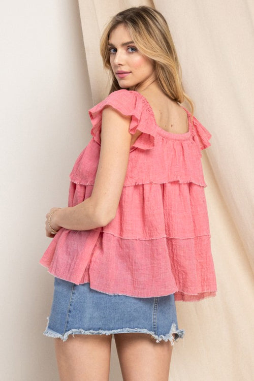 Avery Buttoned Ruffled Top