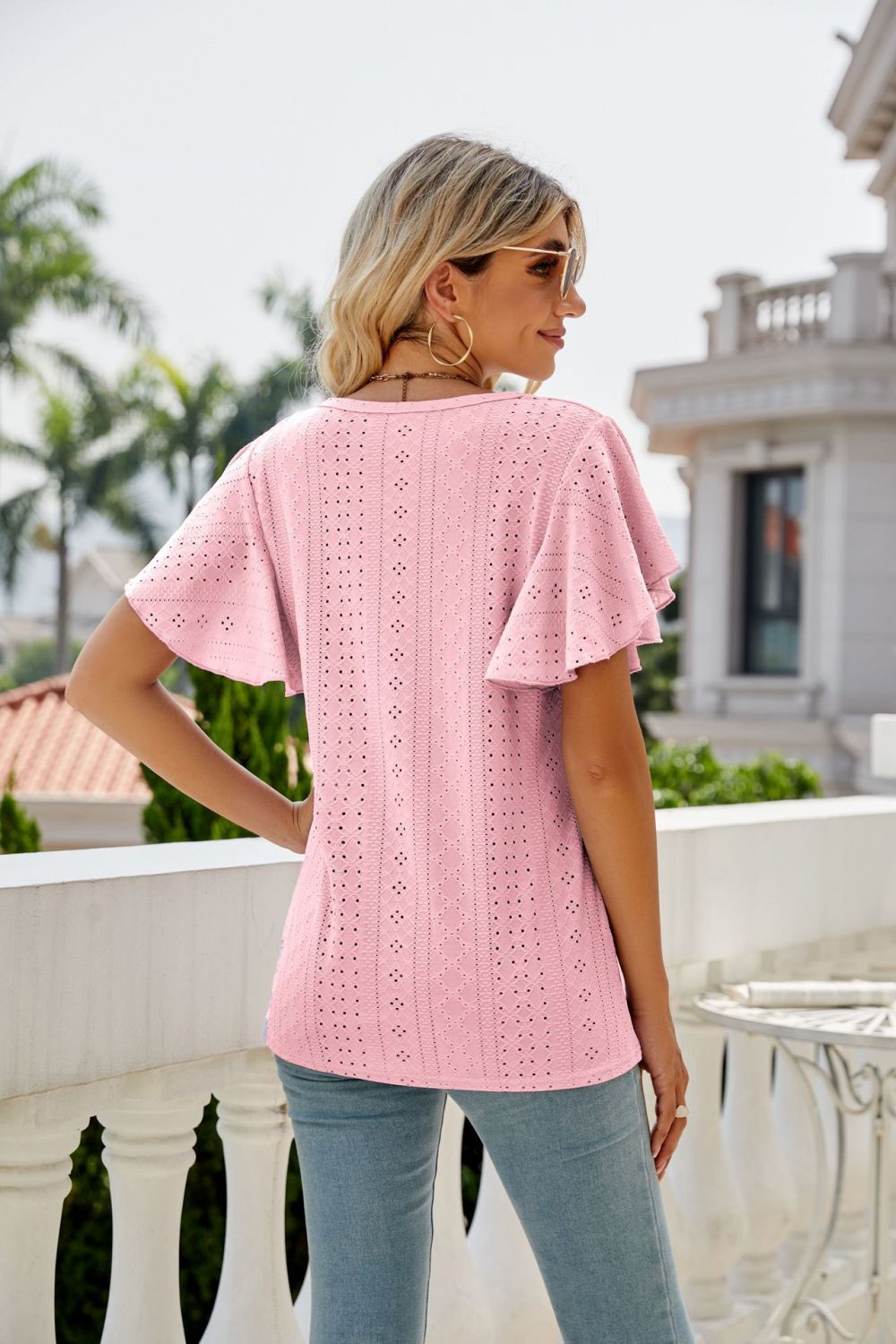 Eyelet Flutter Sleeve Top