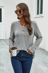 Lacy Buttoned Notched Neck T-Shirt