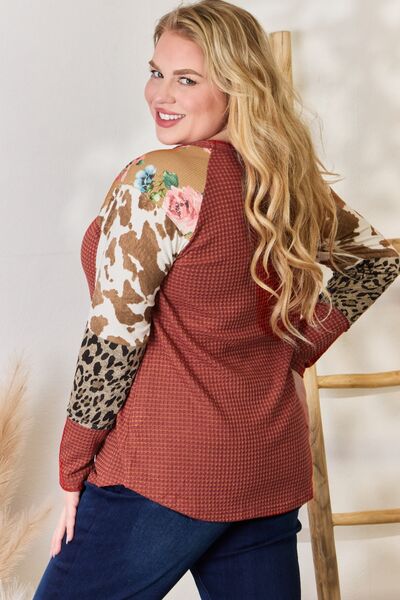 Lydia Leopard Waffle-Knit Blouse