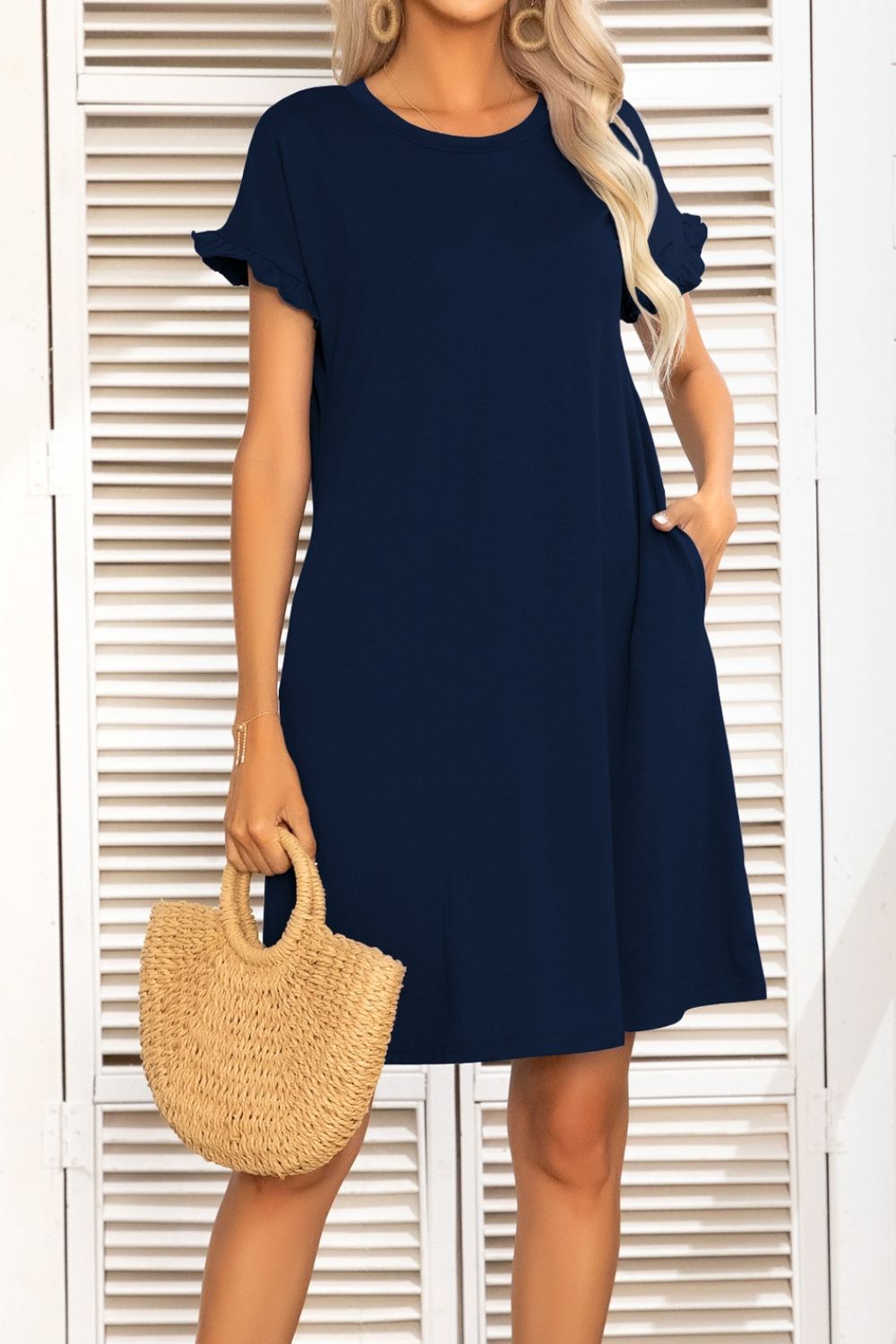 Rainey Flounce Sleeve Dress with Pockets