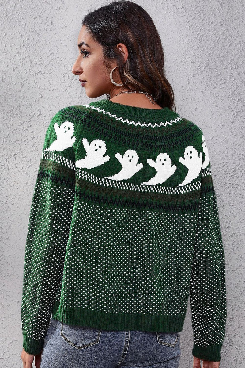 Ghost Pattern Long Sleeve Sweater