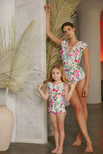 Bring Me Flowers V-Neck One Piece Swimsuit in  Cherry Blossom Cream