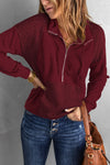 Quilted Half-Zip Sweatshirt with Pocket- Multiple Colors