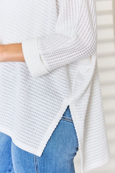 Rosie Waffle Knit V-Neck Slit Top